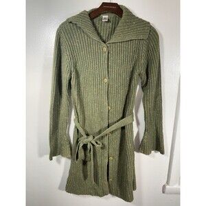 Vtg Prana Y2K Granola Goblincore Duster Cardigan Longline Green Knit 70s Sz M